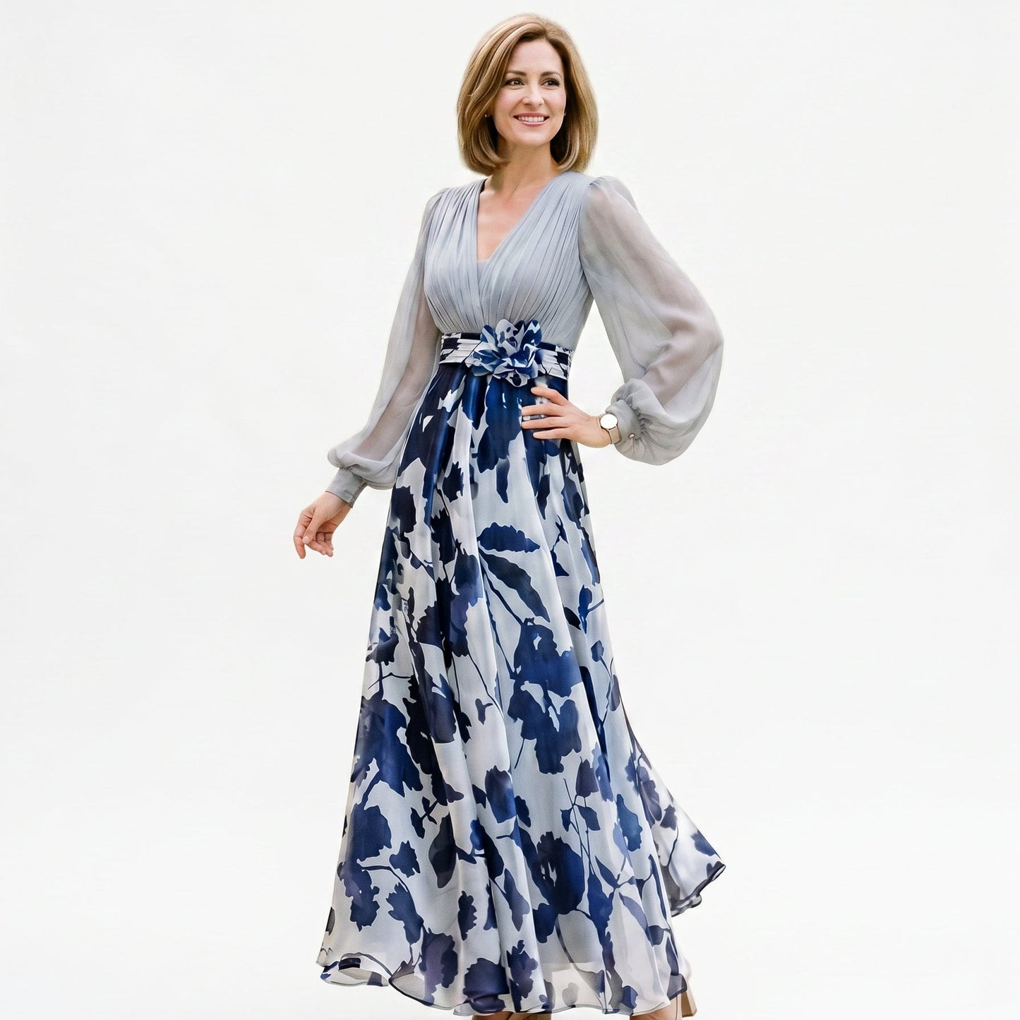 Valentina - Elegant Floral Print Maxi Dress