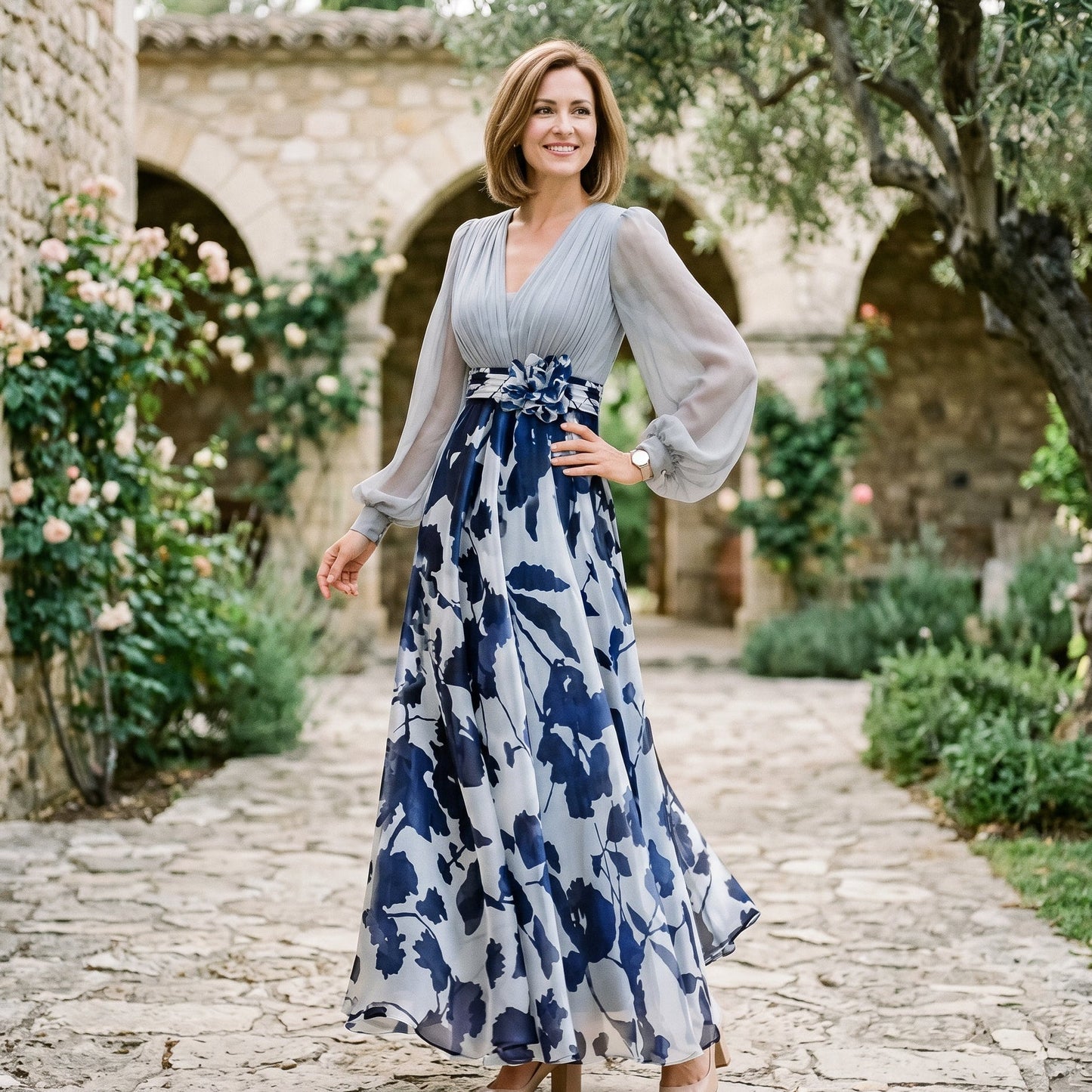 Valentina - Elegant Floral Print Maxi Dress
