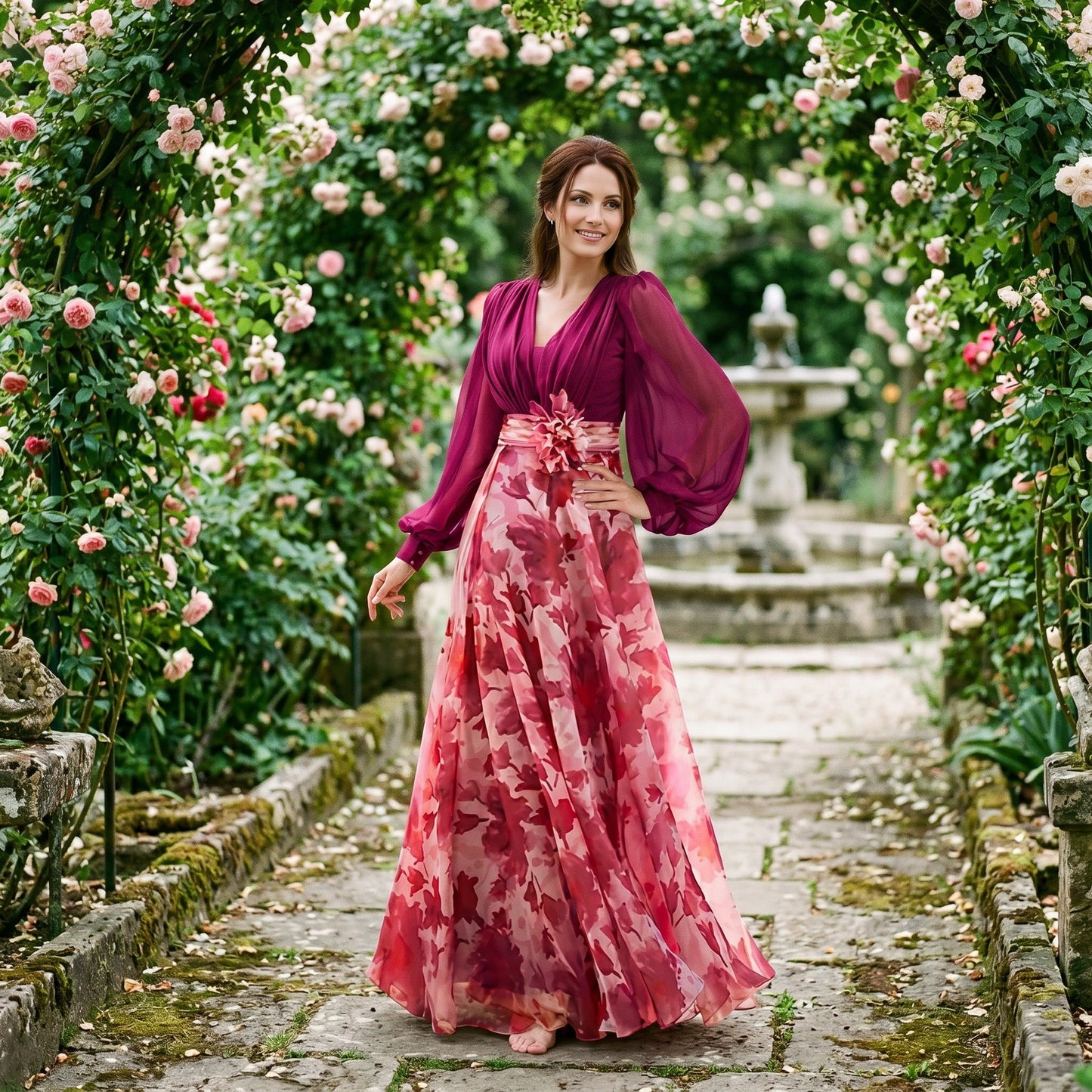 Valentina - Elegant Floral Print Maxi Dress